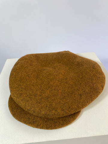 Wide 3 dart 1940s pattern reproduction cap, made here by us ftom an original template in a caramel brown felted wool with military satin twill lining. Size 59cm