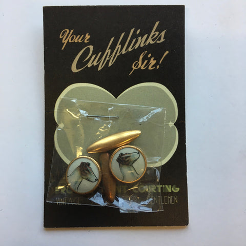 1930s gold metal cufflinks smooth fox terrier dog design